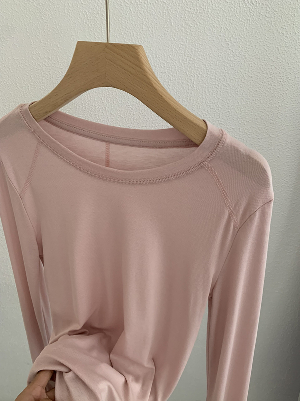 Omalai Round-Neck Five-Line Cashmere Lyocell Μονόχρωμο Μακρυμάνικο Βασικό T-shirt με Προστασία από τον Ήλιο 4151