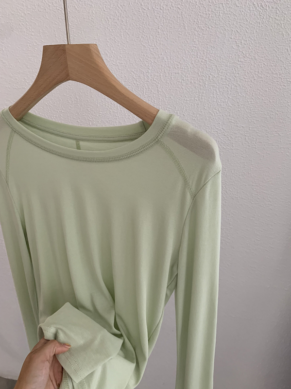 Omalai Round-Neck Five-Line Cashmere Lyocell Μονόχρωμο Μακρυμάνικο Βασικό T-shirt με Προστασία από τον Ήλιο 4151
