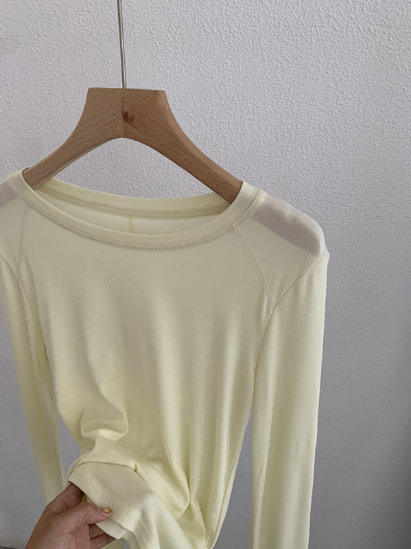 Omalai Round-Neck Five-Line Cashmere Lyocell Μονόχρωμο Μακρυμάνικο Βασικό T-shirt με Προστασία από τον Ήλιο 4151
