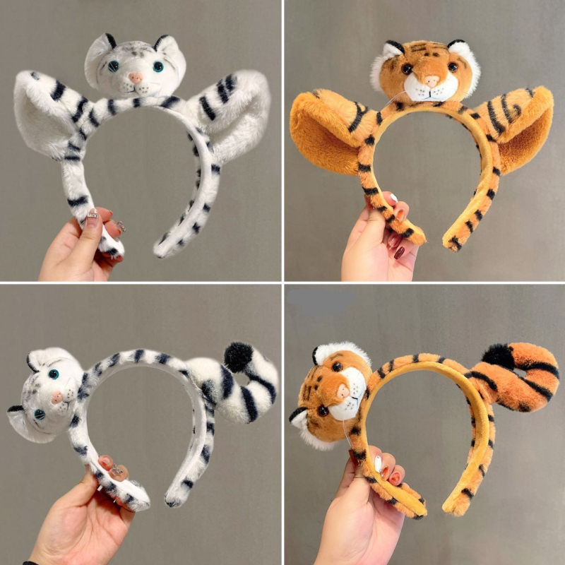 Žuti tiger iz zoološkog vrta – karikaturna plišana traka za kosu za žene