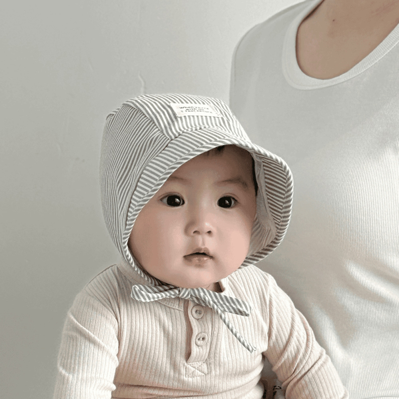 Dječja sunčana kapa u korejskom stilu s velikim obodom, prugasta pamuk, zaštita ušiju, proljeće–jesen, za bebe od 0 do 12 mjeseci