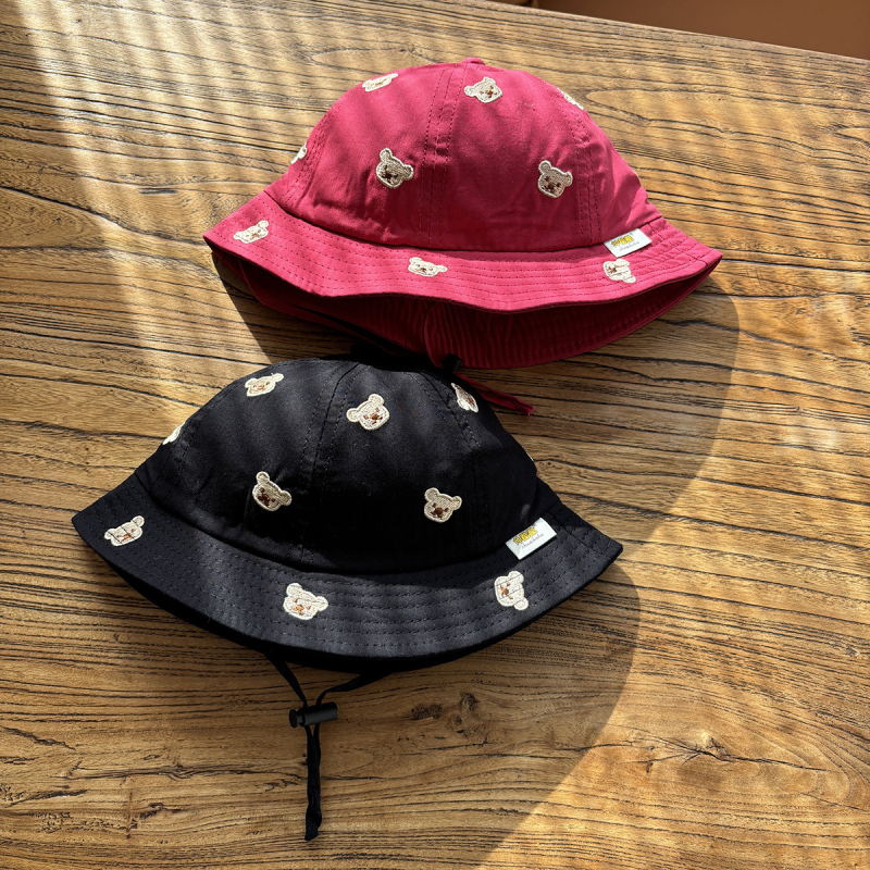 Dječja pamučna kapa bucket s izšivenim medvjedićem – unisex, zaštita od sunca, za 1–4 godine, proljeće–jesen