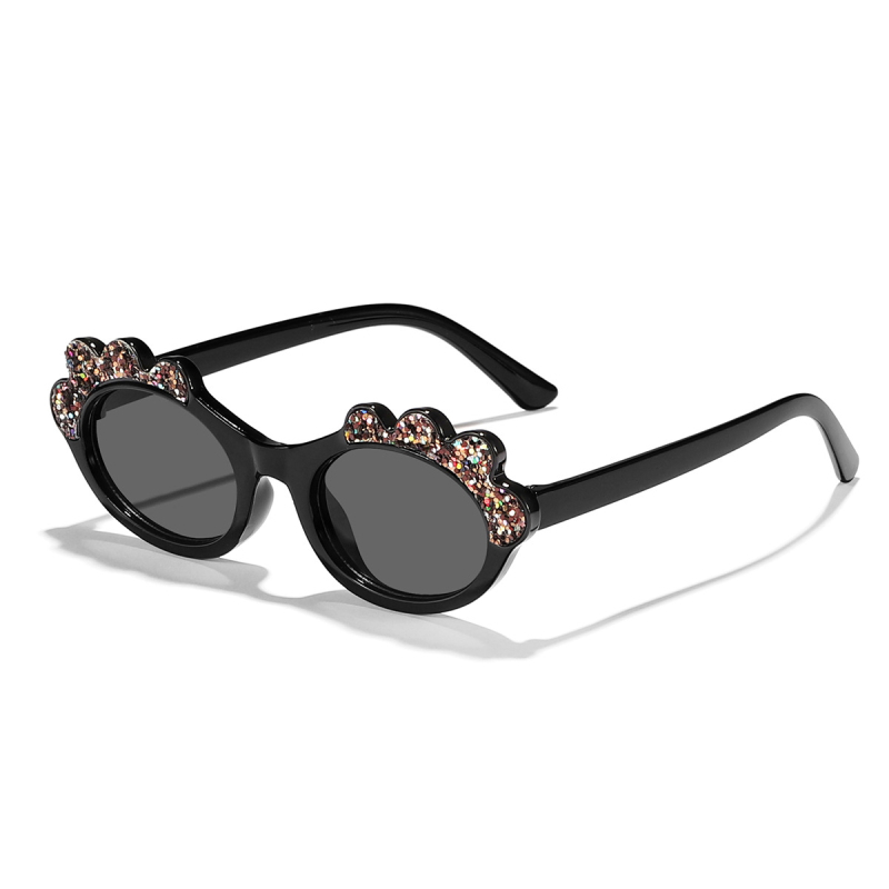 Dječje sunčane naočale s ovalnim okvirom, šarene šljokice, crtani dizajn, UV400 zaštita