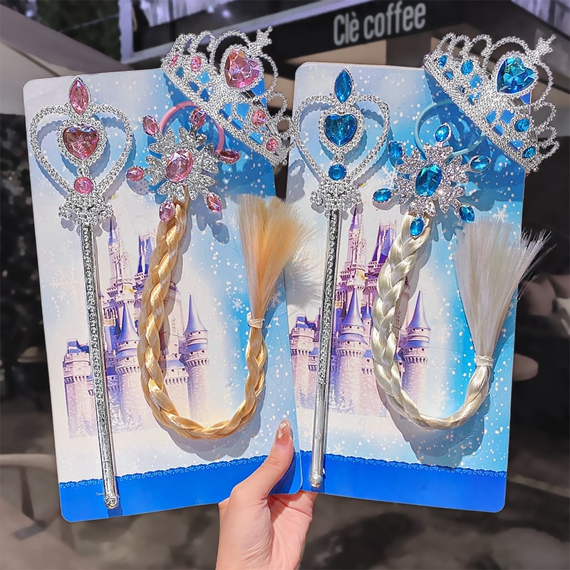 Slatka dječja Frozen set: Elsa perika s krunom i čarobnim štapićem za kosu