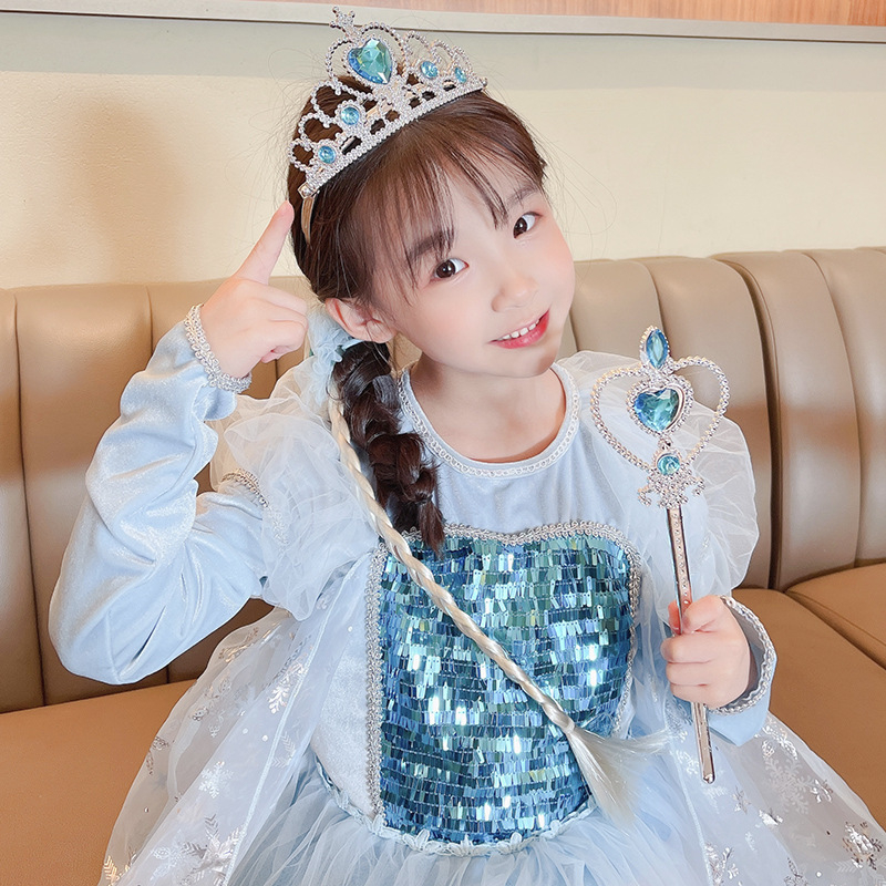 Slatka dječja Frozen set: Elsa perika s krunom i čarobnim štapićem za kosu