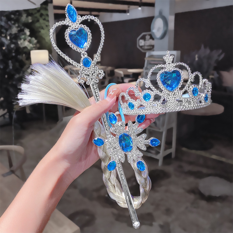 Slatka dječja Frozen set: Elsa perika s krunom i čarobnim štapićem za kosu