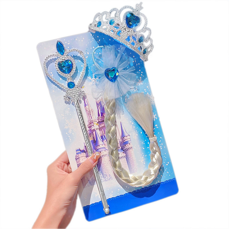 Slatka dječja Frozen set: Elsa perika s krunom i čarobnim štapićem za kosu