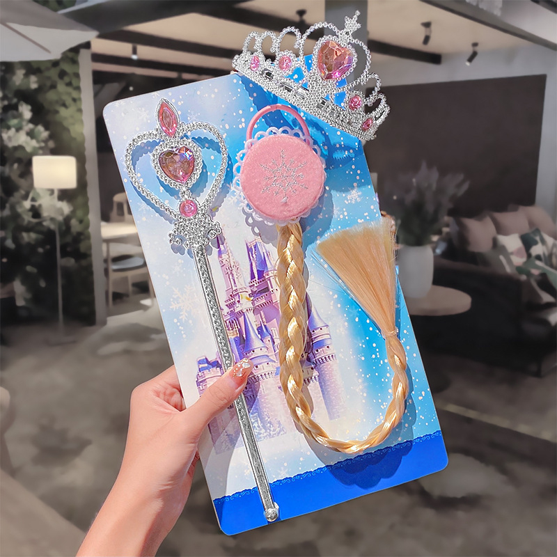Slatka dječja Frozen set: Elsa perika s krunom i čarobnim štapićem za kosu