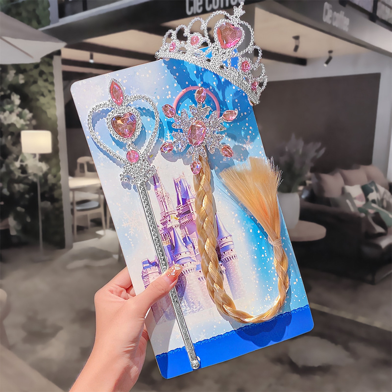 Slatka dječja Frozen set: Elsa perika s krunom i čarobnim štapićem za kosu