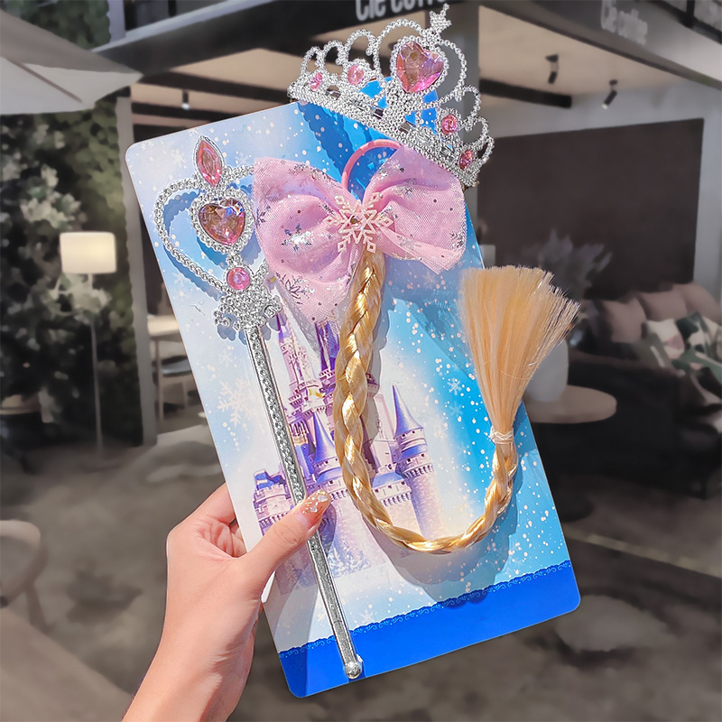 Slatka dječja Frozen set: Elsa perika s krunom i čarobnim štapićem za kosu