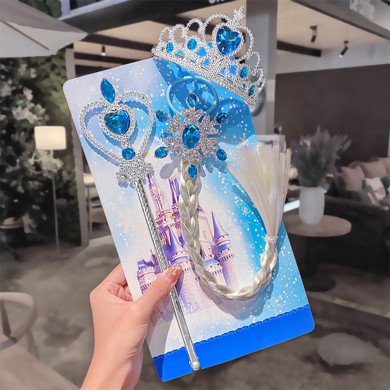 Slatka dječja Frozen set: Elsa perika s krunom i čarobnim štapićem za kosu