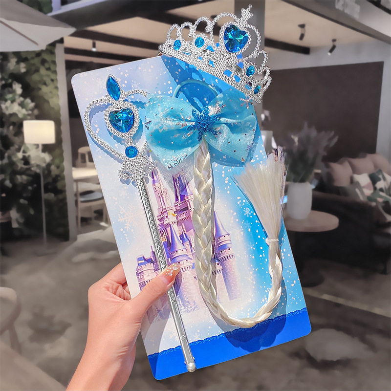 Slatka dječja Frozen set: Elsa perika s krunom i čarobnim štapićem za kosu