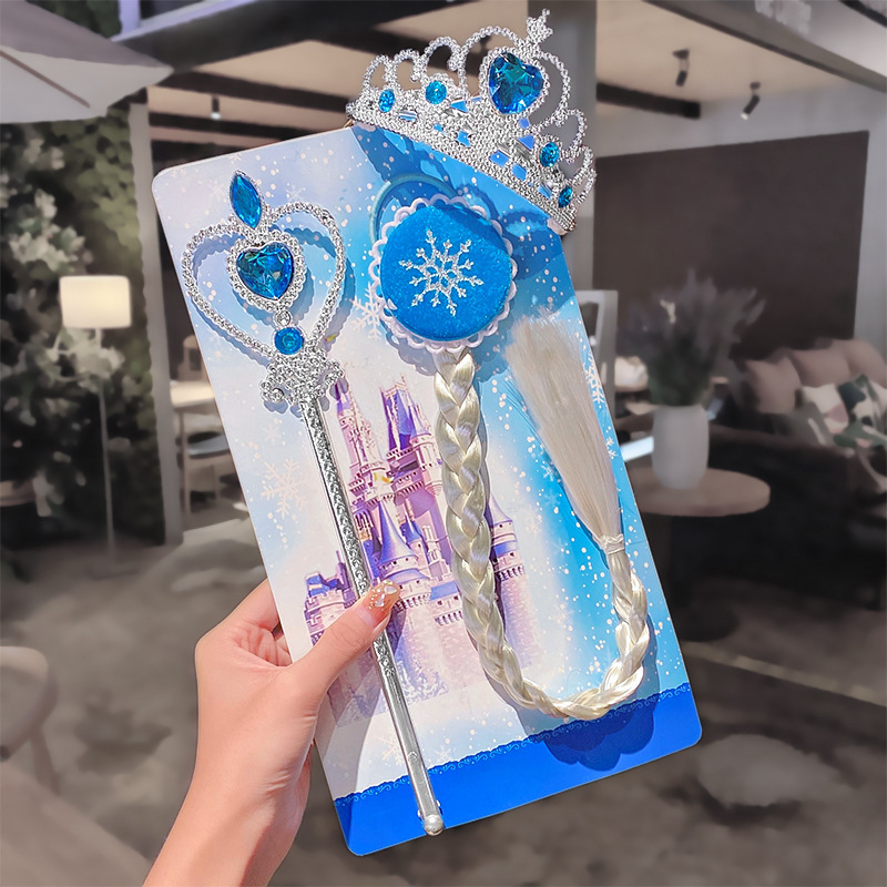 Slatka dječja Frozen set: Elsa perika s krunom i čarobnim štapićem za kosu