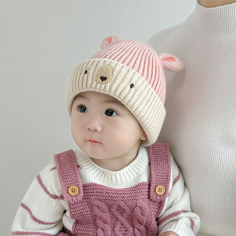 Zimska bebina pletena kapa u korejskom stilu, sladak crtani motiv, topla vunena kapa s zaštitom za uši, unisex