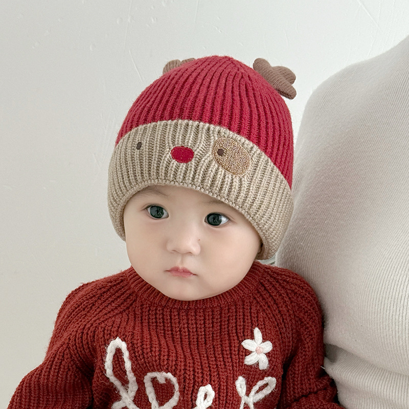 Zimska bebina pletena kapa u korejskom stilu, sladak crtani motiv, topla vunena kapa s zaštitom za uši, unisex