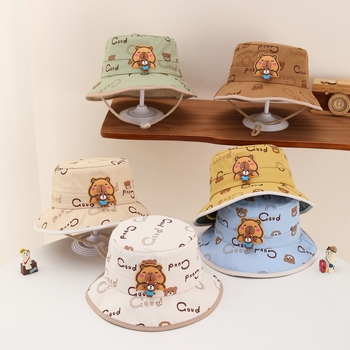 Dječja bucket hat kapa s kapibarom, karikatura, ribarski stil, korejski trend, grafiti dizajn, za proljeće i jesen
