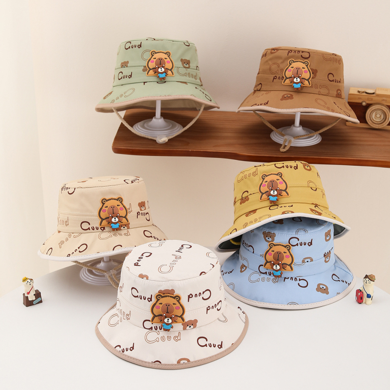 Dječja bucket hat kapa s kapibarom, karikatura, ribarski stil, korejski trend, grafiti dizajn, za proljeće i jesen