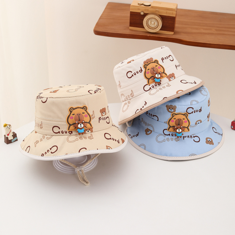 Dječja bucket hat kapa s kapibarom, karikatura, ribarski stil, korejski trend, grafiti dizajn, za proljeće i jesen