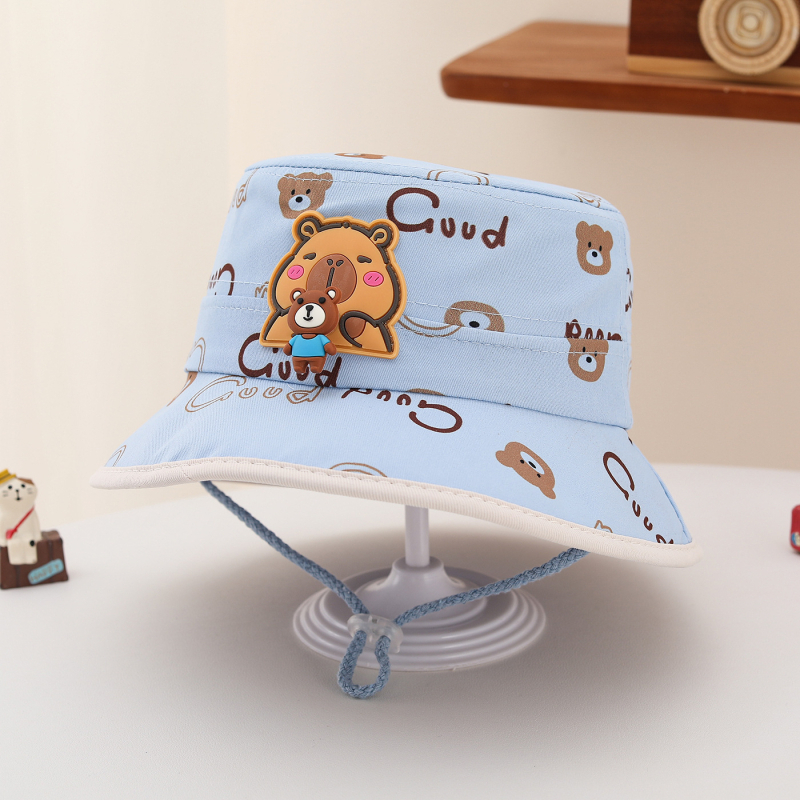 Dječja bucket hat kapa s kapibarom, karikatura, ribarski stil, korejski trend, grafiti dizajn, za proljeće i jesen
