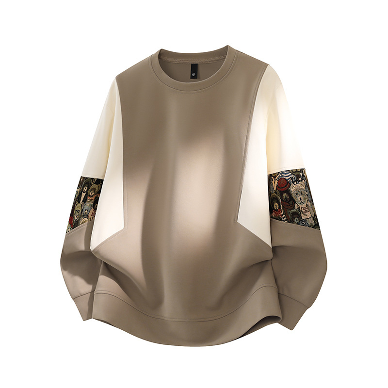 Plusz méretű férfi jacquard mintás raglán ujjú pulóver, színblokkokkal, fleece-beléssel, meleg, divatos, laza szabású