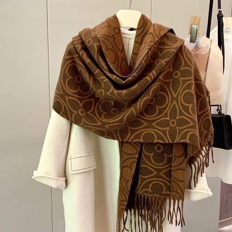 Női jacquard sál őszre–télre, vastag és meleg műkasmír hatású sál, kétoldalas és sokoldalú