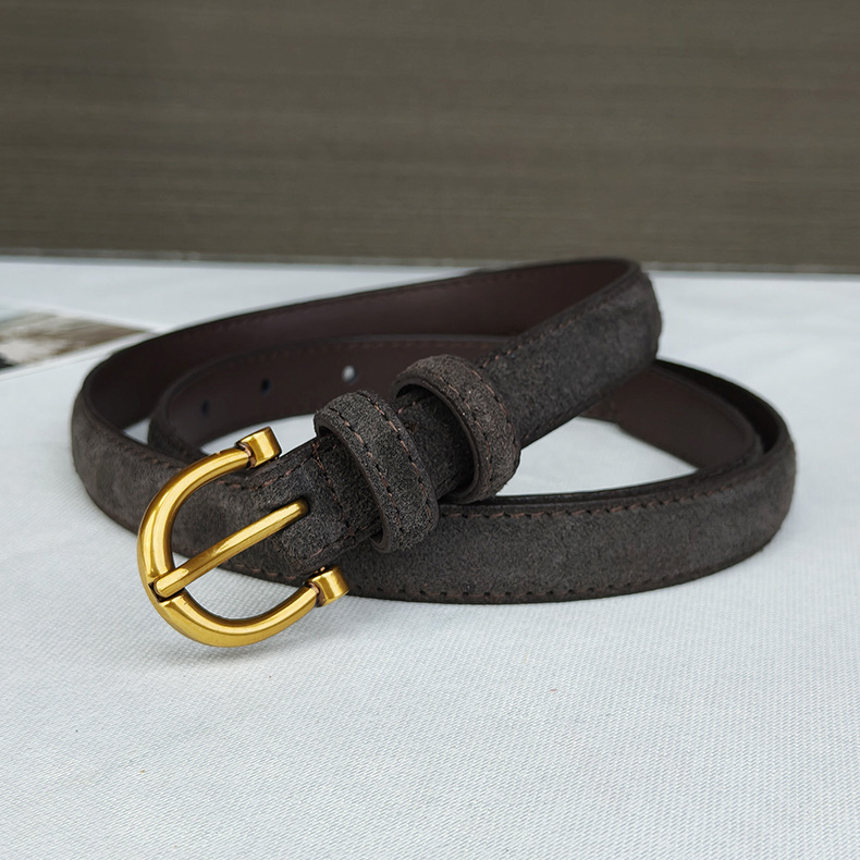 Ženski uski remen od nubuk kože s pin kopčom - casual, svestran stil