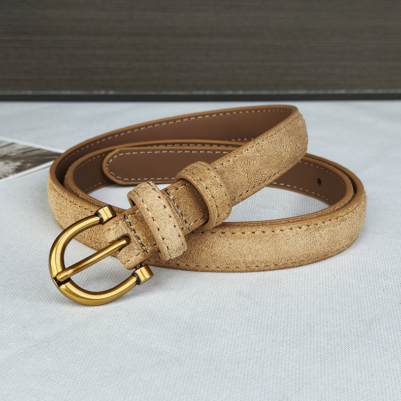 Ženski uski remen od nubuk kože s pin kopčom - casual, svestran stil