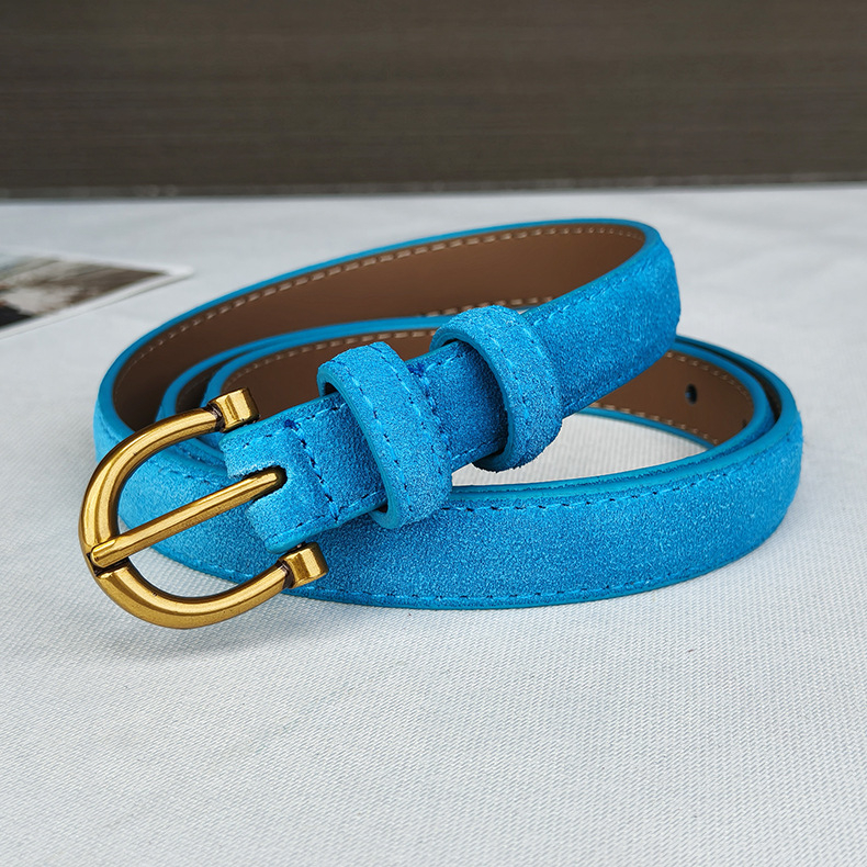 Ženski uski remen od nubuk kože s pin kopčom - casual, svestran stil