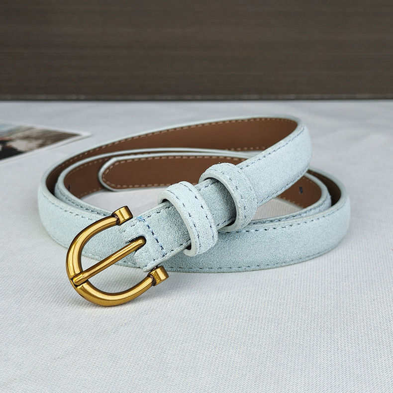 Ženski uski remen od nubuk kože s pin kopčom - casual, svestran stil