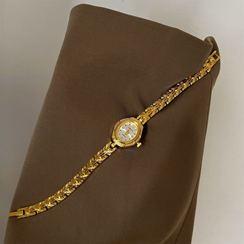 Ženski sat u vintage stilu s narukvicom, minimalistički kvarc, ovalni brojčanik, metalno kućište