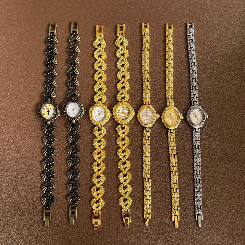 Ženski sat u vintage stilu s narukvicom, minimalistički kvarc, ovalni brojčanik, metalno kućište