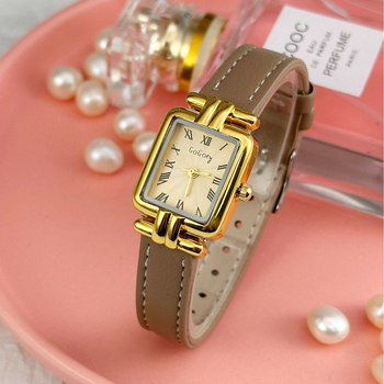 Női négyszögletes karóra, kis méretű, minimalist stílusú, római retro arany, elegáns mindennapi időmérő