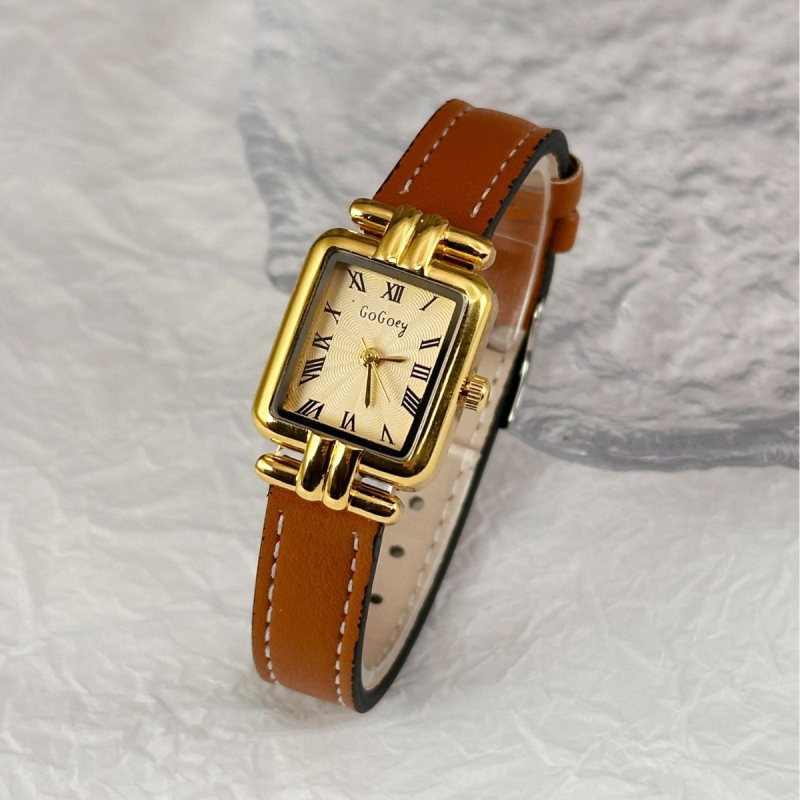 Női négyszögletes karóra, kis méretű, minimalist stílusú, római retro arany, elegáns mindennapi időmérő