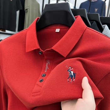 Muška polo majica s dugim rukavima i izvezenim motivom, 100% pamuk, slobodan kroj
