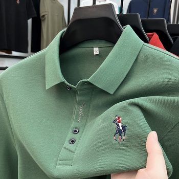 Muška polo majica s dugim rukavima i izvezenim motivom, 100% pamuk, slobodan kroj