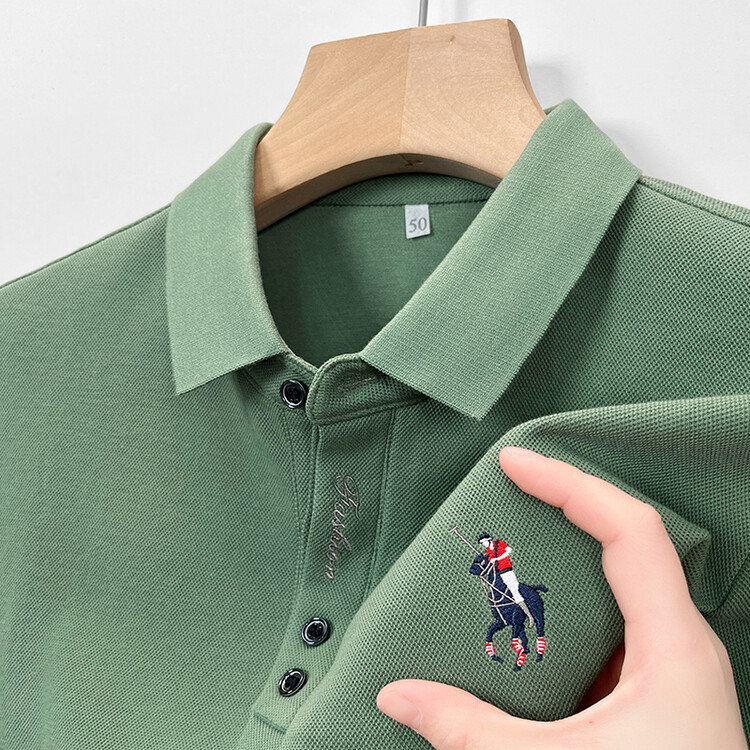 Muška polo majica s dugim rukavima i izvezenim motivom, 100% pamuk, slobodan kroj