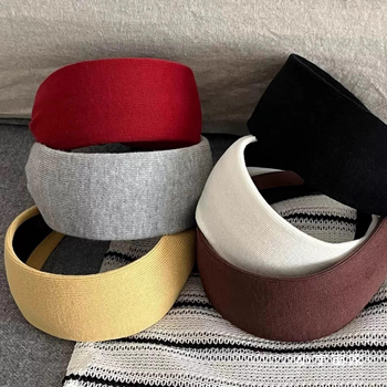 Ženska pletena čelenka za jesen-zimu, retro stil, crveno-bijela jednobojna, široki rub, dodatak za kosu kopčom