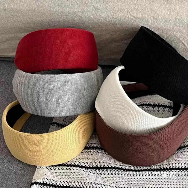 Ženska pletena čelenka za jesen-zimu, retro stil, crveno-bijela jednobojna, široki rub, dodatak za kosu kopčom
