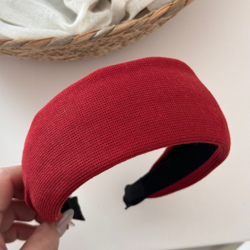 Ženska pletena čelenka za jesen-zimu, retro stil, crveno-bijela jednobojna, široki rub, dodatak za kosu kopčom