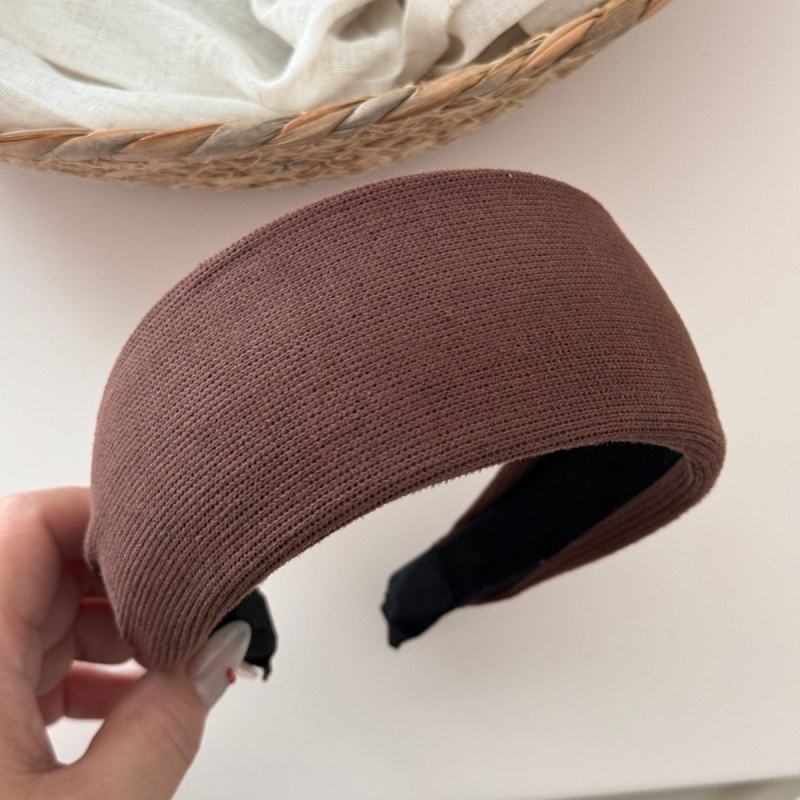 Ženska pletena čelenka za jesen-zimu, retro stil, crveno-bijela jednobojna, široki rub, dodatak za kosu kopčom