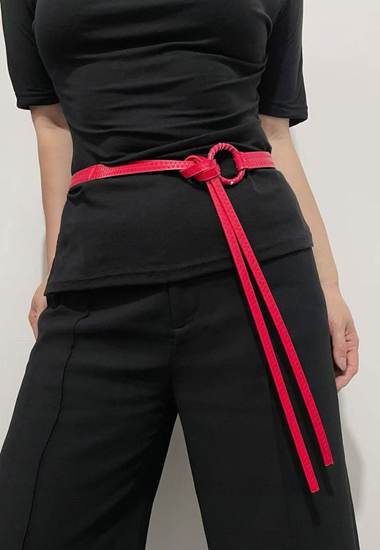 Ženski dekorativni pojas s čvorom, korejskog stila, PU koža, uska traka, za haljine, retro stil, šav riblja kost