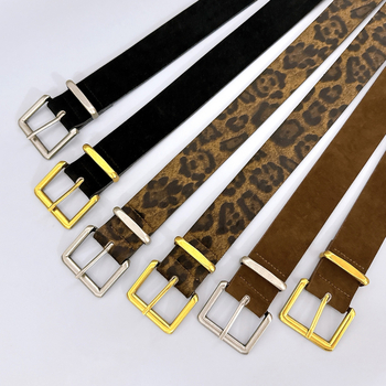 Női öv leopárdmintás velúr textúrával, tűcsattal, sokoldalú kiegészítő szoknyákhoz és farmerhoz, retro minimalist stílus, 3,5 cm széles, 102 cm hosszú