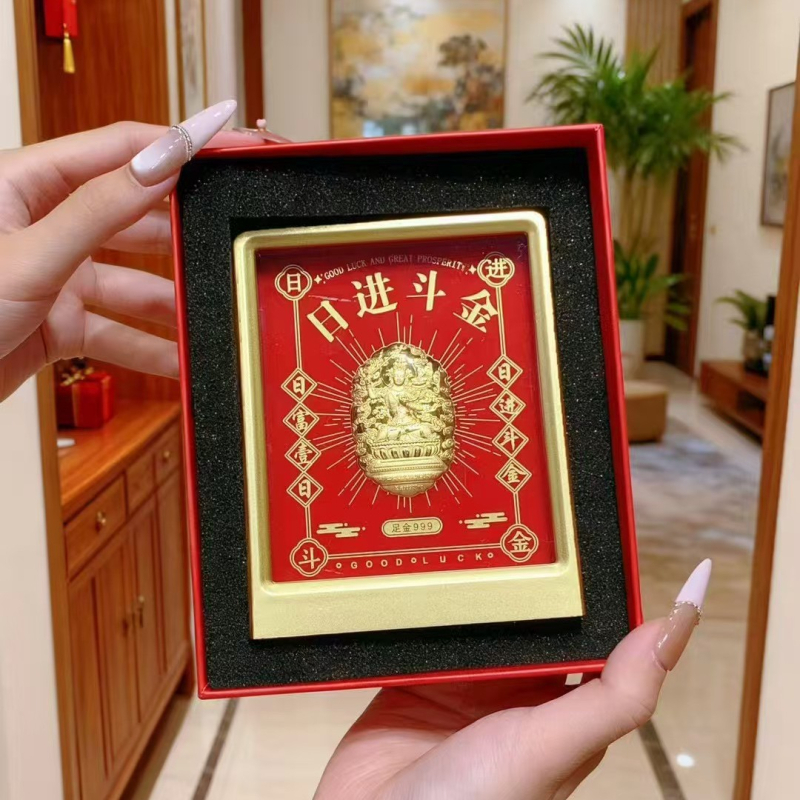 Godina konja 999 čistog zlata – Ornament boga bogatstva za uredski stol, privlačenje bogatstva, pogodno za prijenose uživo