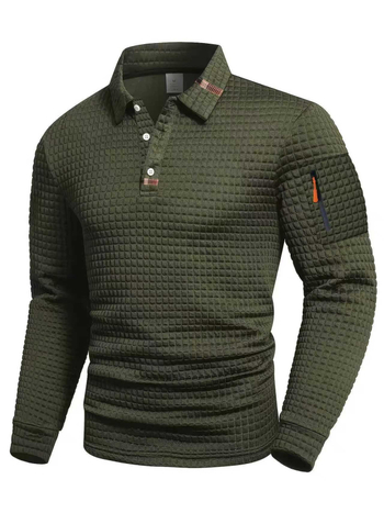 Férfi patchwork kockás polo — hosszú ujjú, mindennapi sportos stílus tavaszra és őszre