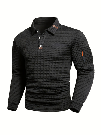 Férfi patchwork kockás polo — hosszú ujjú, mindennapi sportos stílus tavaszra és őszre