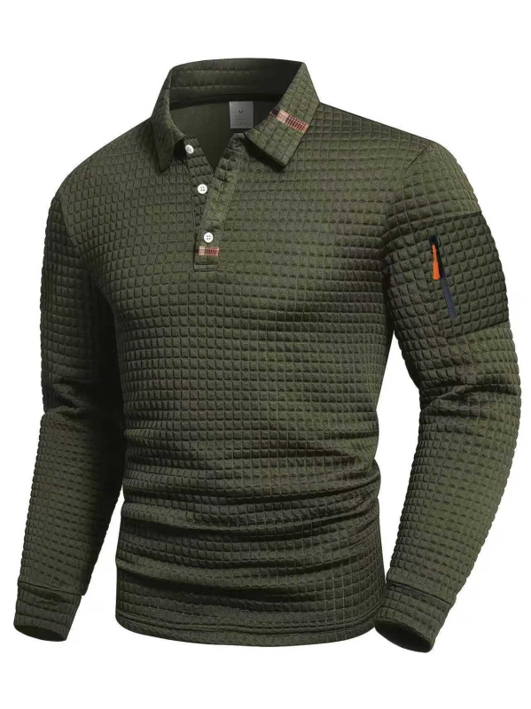 Férfi patchwork kockás polo — hosszú ujjú, mindennapi sportos stílus tavaszra és őszre