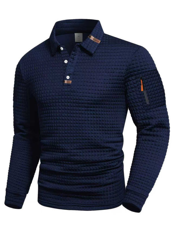 Férfi patchwork kockás polo — hosszú ujjú, mindennapi sportos stílus tavaszra és őszre