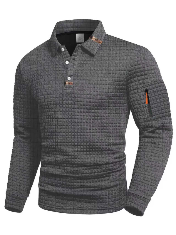 Férfi patchwork kockás polo — hosszú ujjú, mindennapi sportos stílus tavaszra és őszre