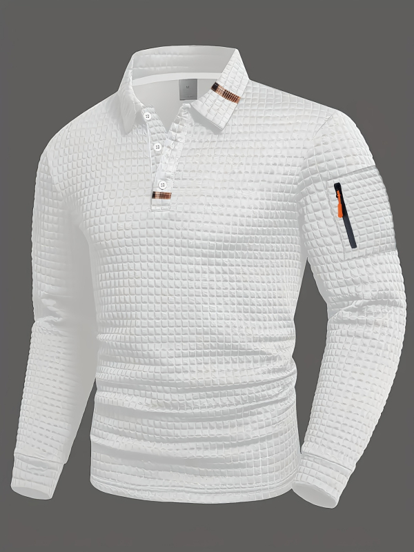 Férfi patchwork kockás polo — hosszú ujjú, mindennapi sportos stílus tavaszra és őszre