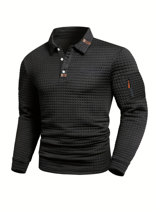 Férfi patchwork kockás polo — hosszú ujjú, mindennapi sportos stílus tavaszra és őszre